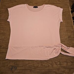 Women's Pink Blouse Top 1x Plus Isabel Hayley Shirt Short Sleeve Tie Waist    F9